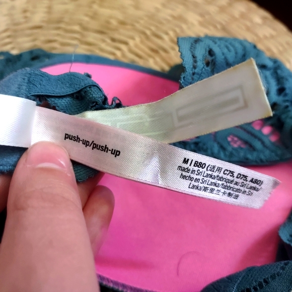 PINK Victoria secret Dark Teal Eyelash crochet Lace High Neck Bralette sweethear - Picture 4 of 6